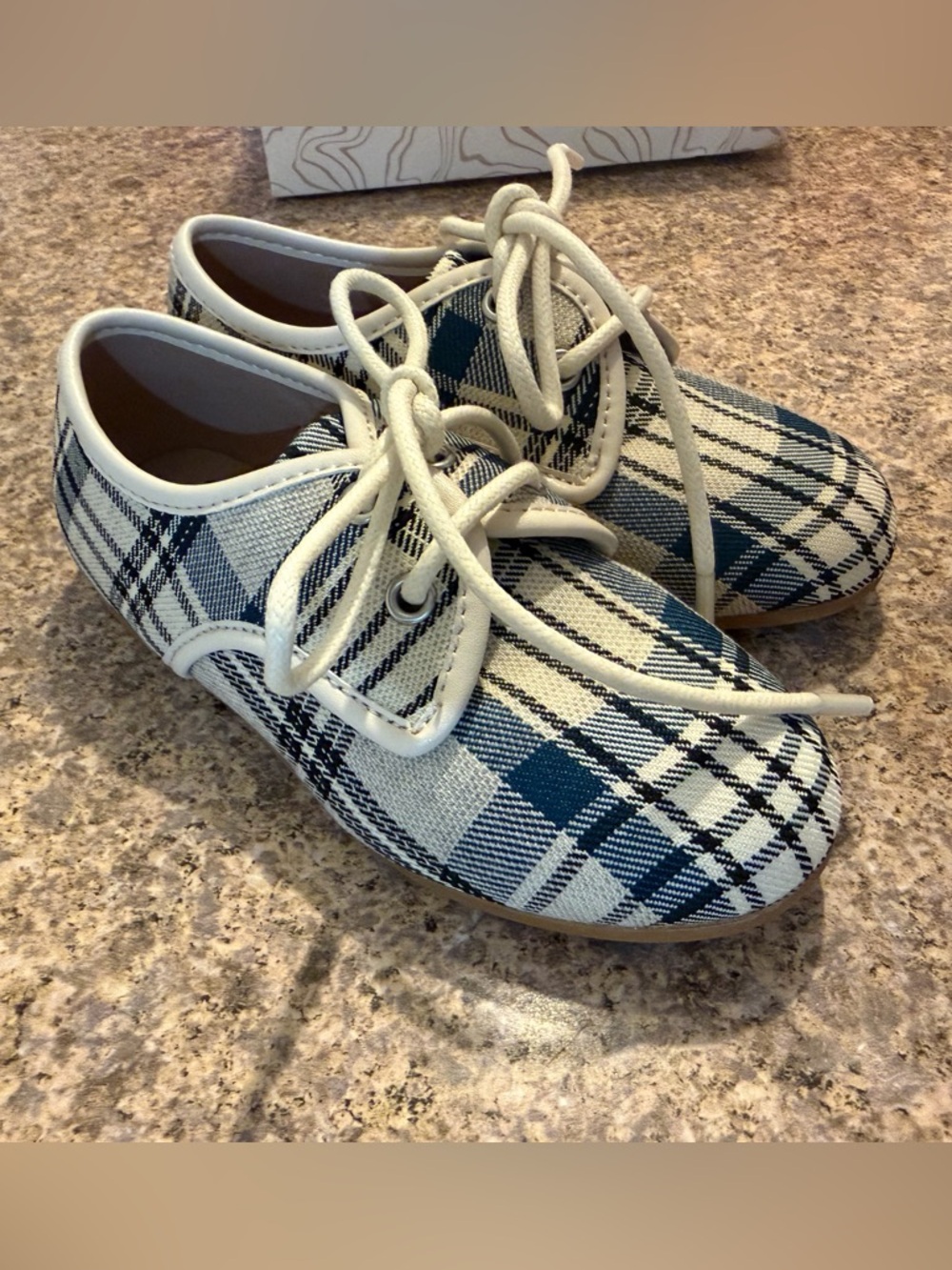 Plaid Lace-Up Kids Dress Shoes in Navy and White